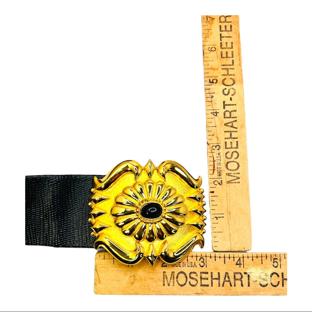 Doreen Ryan Vintage 80's Brushed Gold Belt Buckle With Black Cabochon Center - Picture 7 of 12